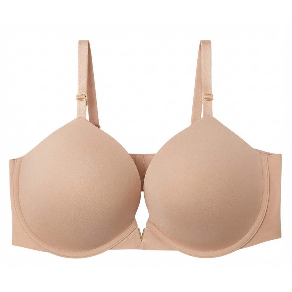 Victoria's Secret Push-Up Bra Nude Beige V-Hardware Plunge - 38D